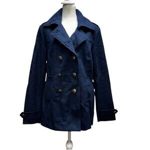 CAbi Coat Size M Navy Blue Wool Blend Peacoat Gold Anchor Buttons